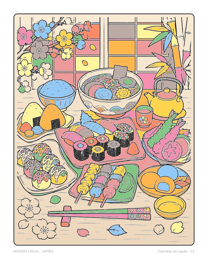 Desenho pintado: Comidas do Japão · Japão